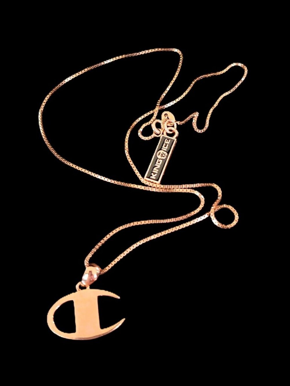 2018 King Ice x Champion Heritage Logo Necklace Rose Gold Vermeil 925 Silver 18"